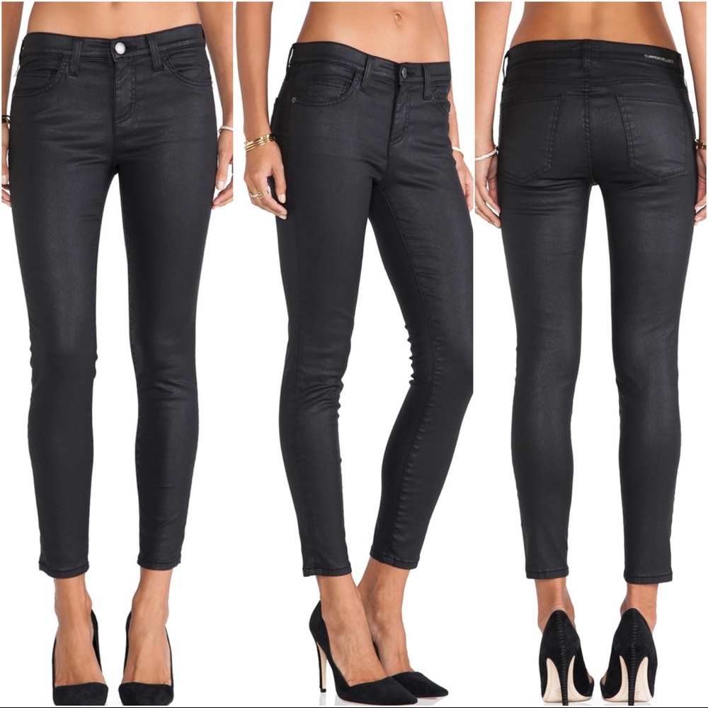 Current/Elliott:Stiletto Skinny Blk Coated Sz: 31